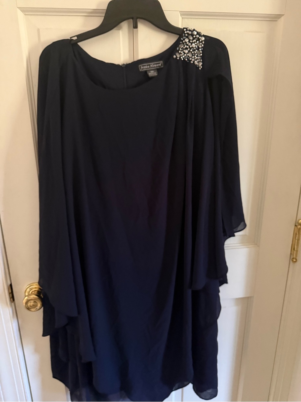 Jessica Howard Black Chiffon Cape-Sleeve Dress with Embellished Detail